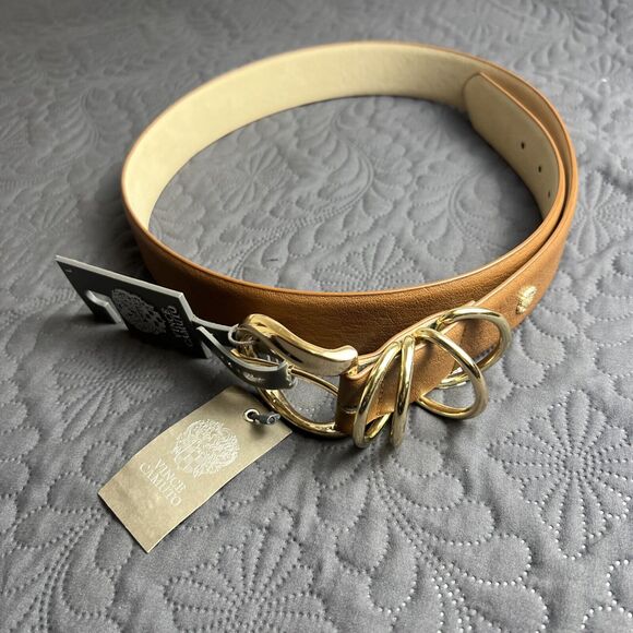 Vince Camuto Cognac Belt w/Gold Buckle, Ring loops & Medallion SZ L: NWT Beige - Picture 2 of 10